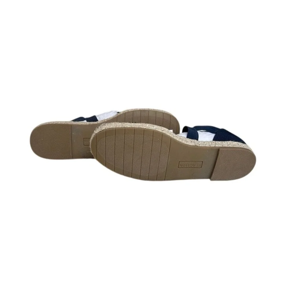 Kenneth Cole Reaction Navy Blue Rhinestone Espadrille Flats Elastic Strap Shoes